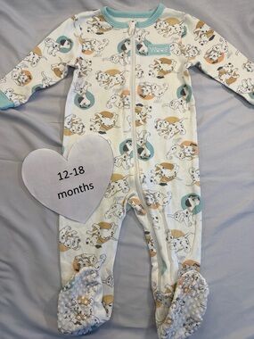 Disney - 12 to 18 mo Blue and White Baby Footie with Dalmatian Puppy Print